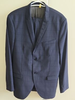 Tiger of Sweden Navy Plaid Two-Button Blazer US 42